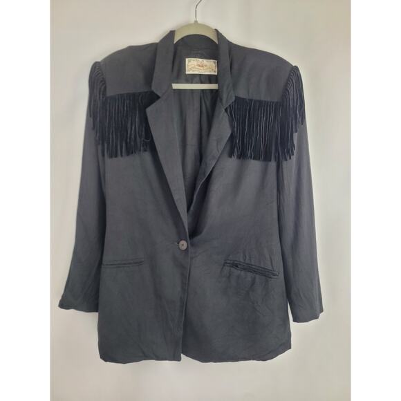 Vintage American Trendsetter Black Western Fringe Sports Coat Jacket Size 10 - Picture 1 of 9